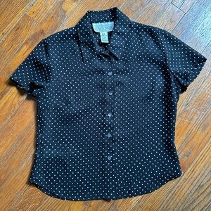 Jones Wear Black Polka Dot Button-Up Blouse